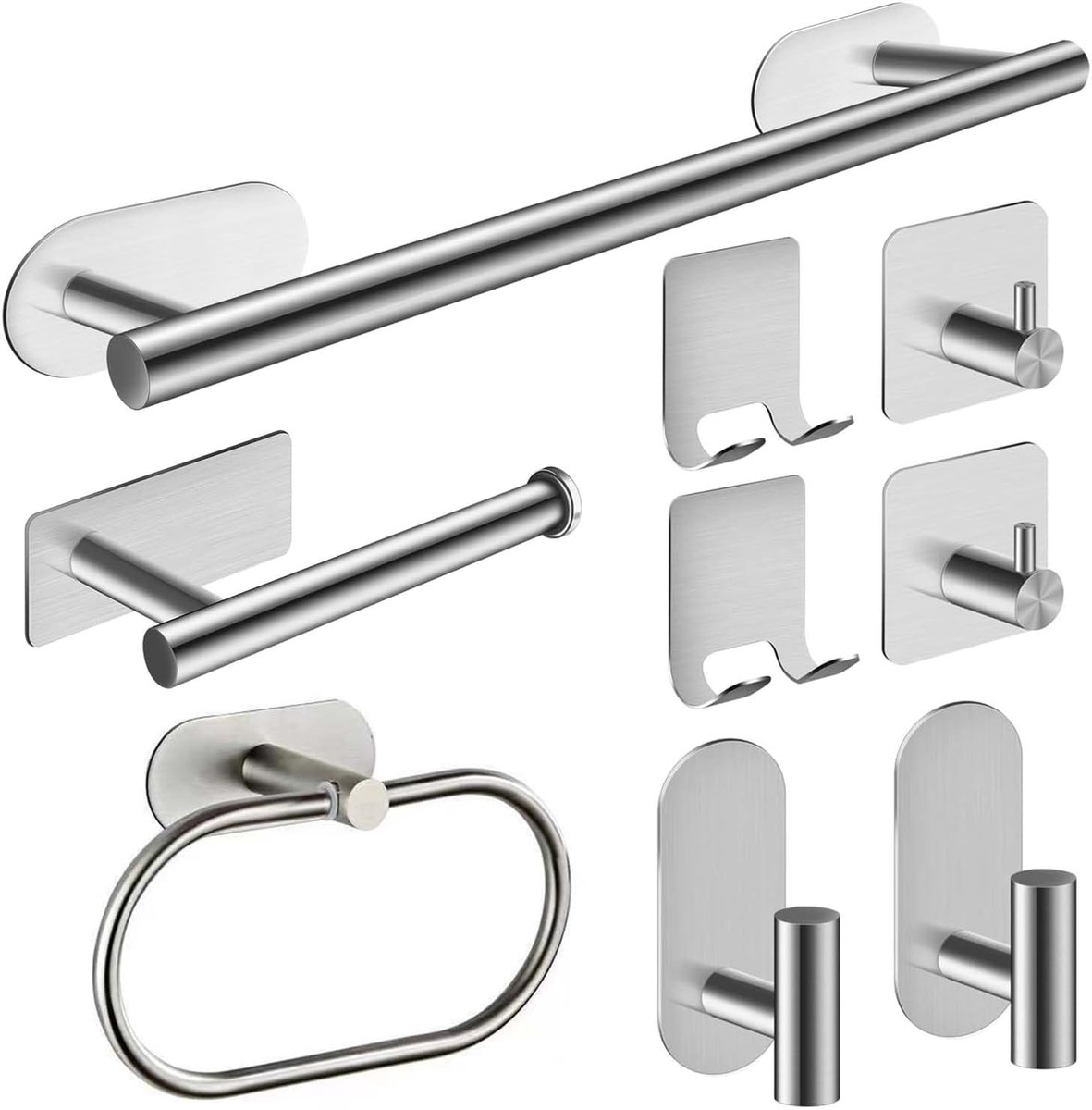 Homery Handdoekhouder Zonder Boren – Set van 9 – Zilver – Zelfklevend – Badkamer & Keuken – Handdoekstang – Badkameraccessoires