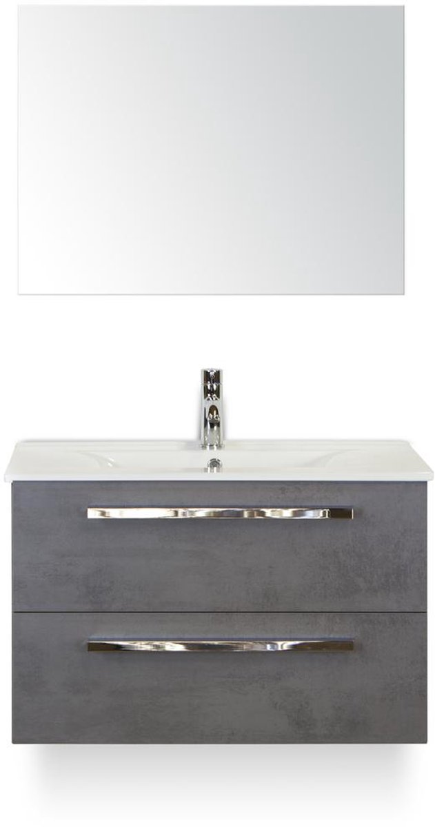 Seville Badmeubelset 80 cm - Beton Antraciet - Keramische Wastafel Wit Enjoy - met Spiegel