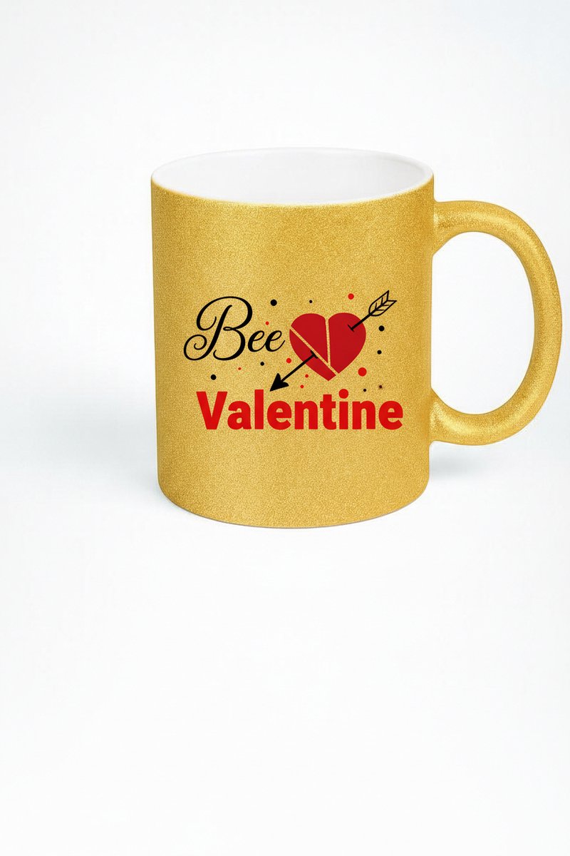 Gouden Glitter Mok 'Bee Valentine' - Romantisch Liefdes Hart Design - Valentijnscadeau