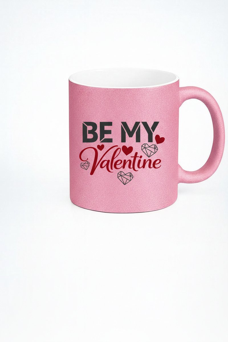 Valentijn Mok Roze Glitter - Be My Valentine - Romantisch Liefde Cadeau