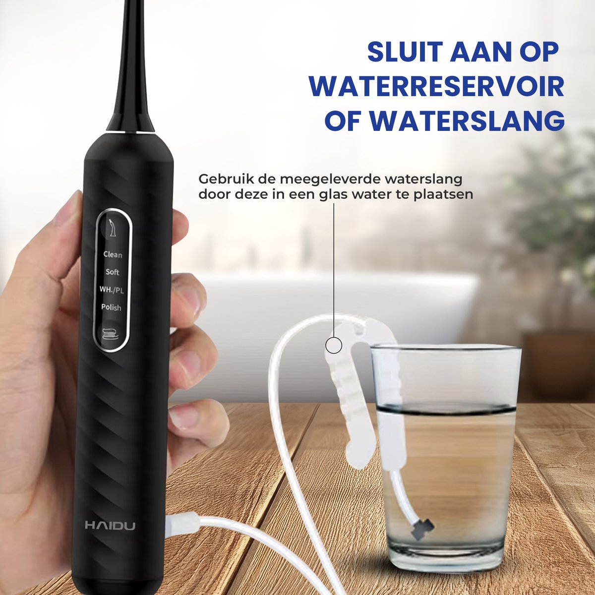 HAIDU 3 in 1 Elektrische Tandenborstel met 3 Opzetstukken - Zwart - afbeelding 3