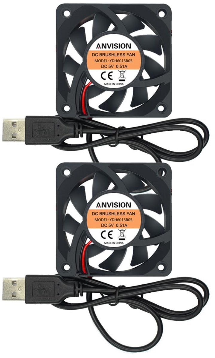 Set van 2x Stille 60x15mm USB Koelventilator 5V met Dubbele Kogellagers