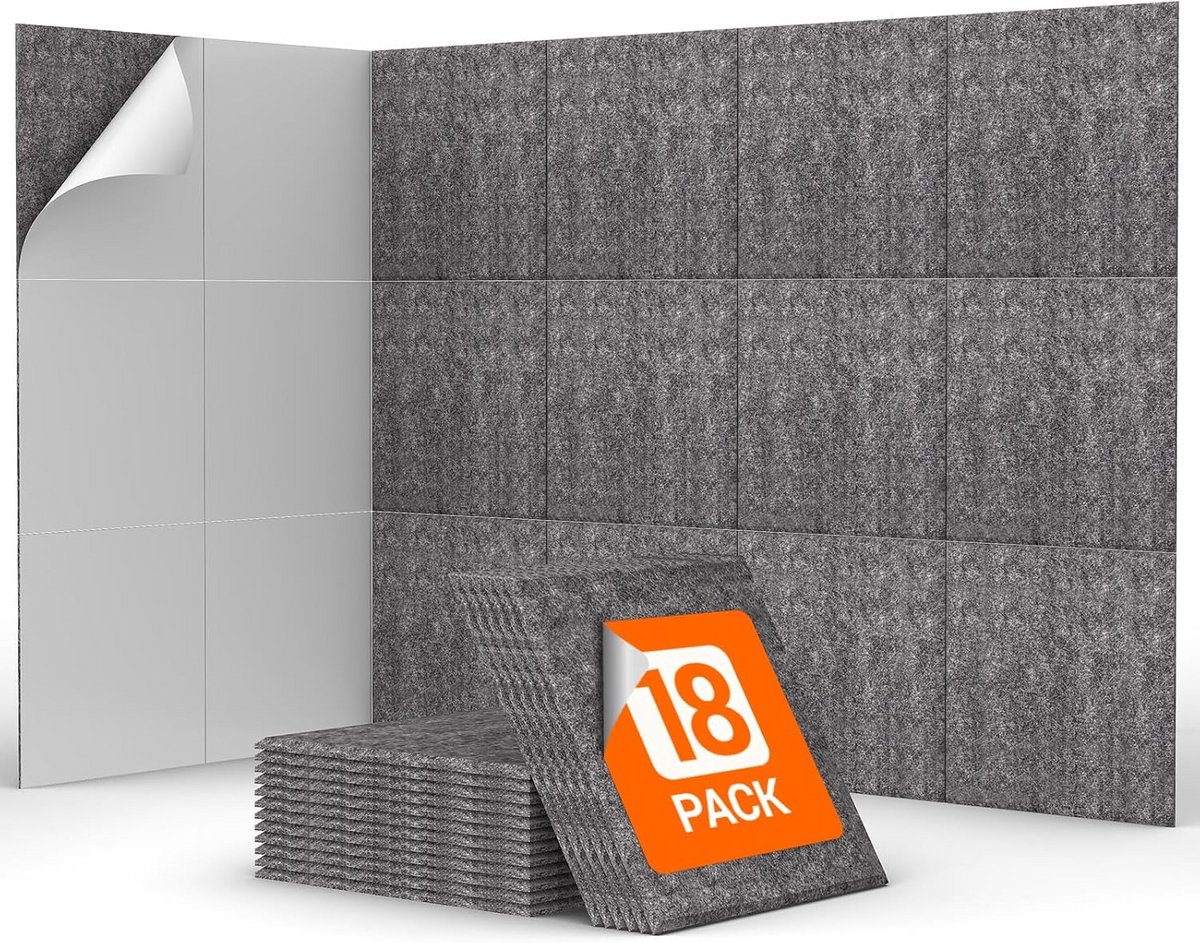 18x Akoestische Panelen Zelfklevend 30x30cm voor Geluidsisolatie en Perfecte Akoestiek
