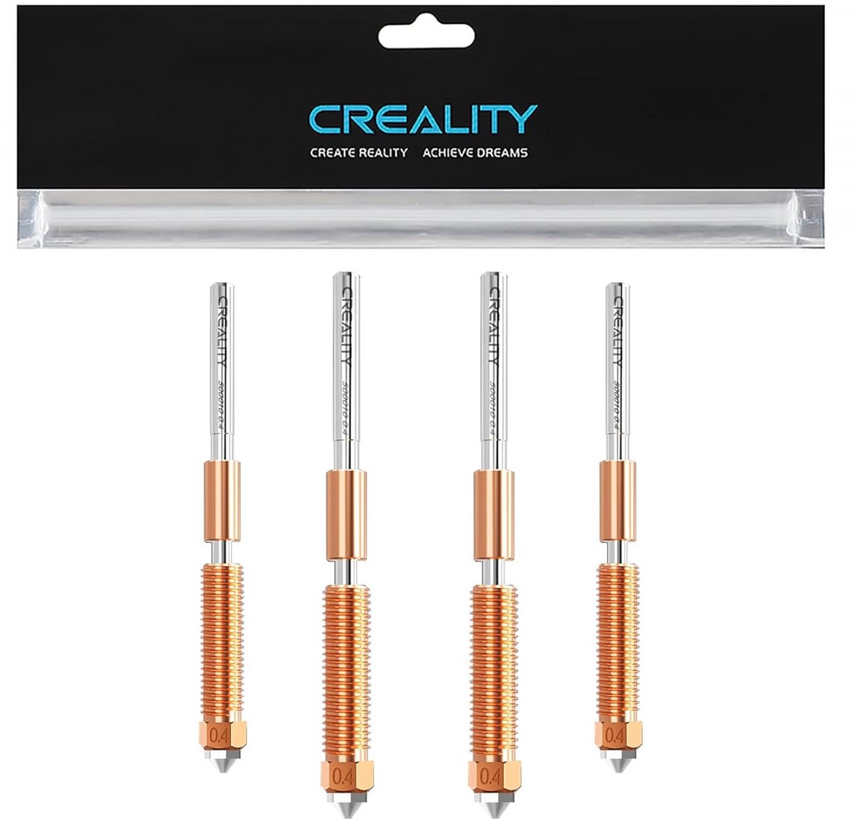 Set van 4 Spuitmondjes 0.4 mm voor 3D-Printer, Copper Alloy en Gehard Staal