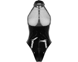 Glanzende Catsuit Dames Lakleren Bodysuit met Ritssluiting - High Cut String