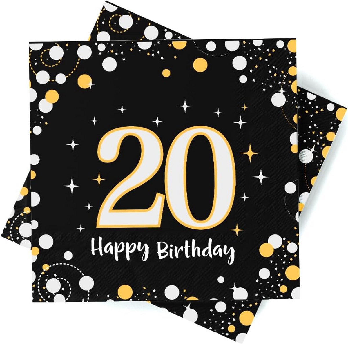 Servetten 20 Jaar Verjaardag Zwart Goud - 30 Stuks Feestdecoratie Papier