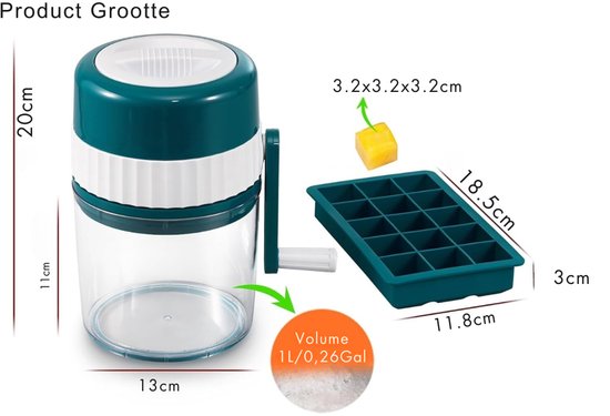Quvo® IJscrusher - met IJsschep - Professionele Ice Crusher - 3 RVS Messen - IJsvergruizer Handmatig - Groen-12cm x 12cm x 25cm van Quvo — afbeelding 2
