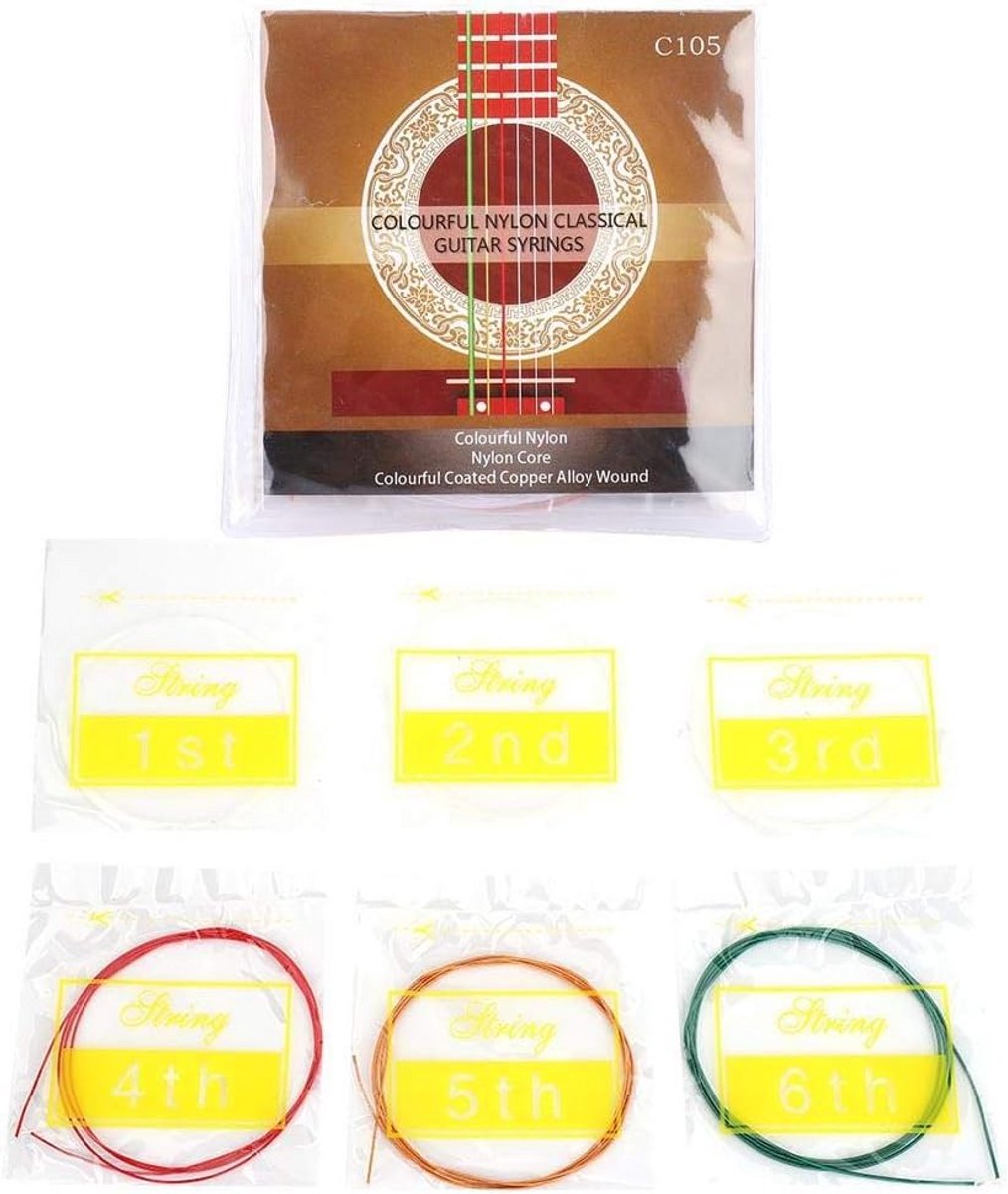 6-delige Set Akoestische Gitaarsnaren voor Klassieke Gitaar - Nylon en Metaal