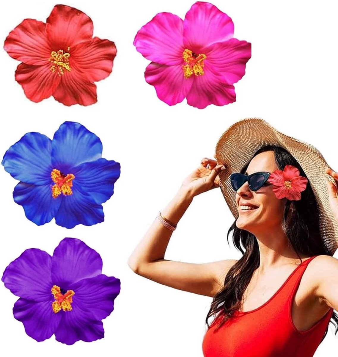 Set van 4 tropische bloemen haarspelden voor dames - Hawaii accessoires