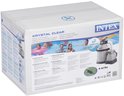 Verpakking van Intex Krystal Clear SX1500 zandfilterpomp met afbeelding van product en zwembad.