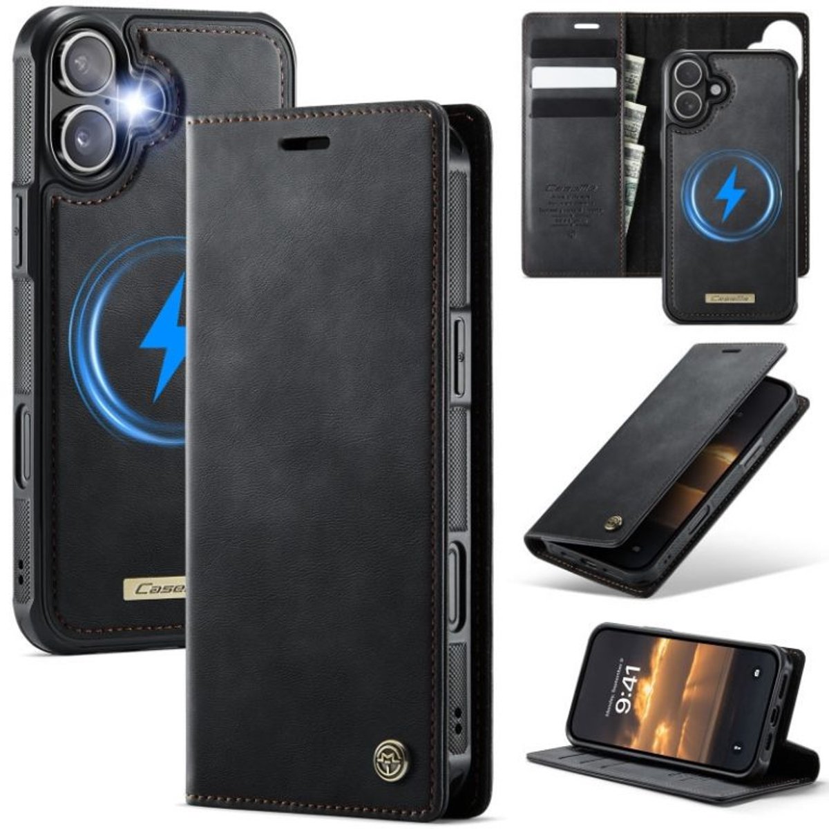 Luxe 2-in-1 Magnetische Afneembare Portemonneehoes + Backcover voor iPhone 17 _ Zwart