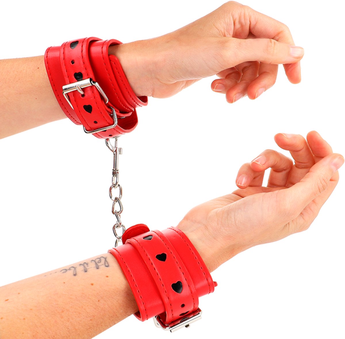 Kink - Red Wrist Restraints With Black Heart Inlay Adjustable 21-28 Cm X 5.5 Cm