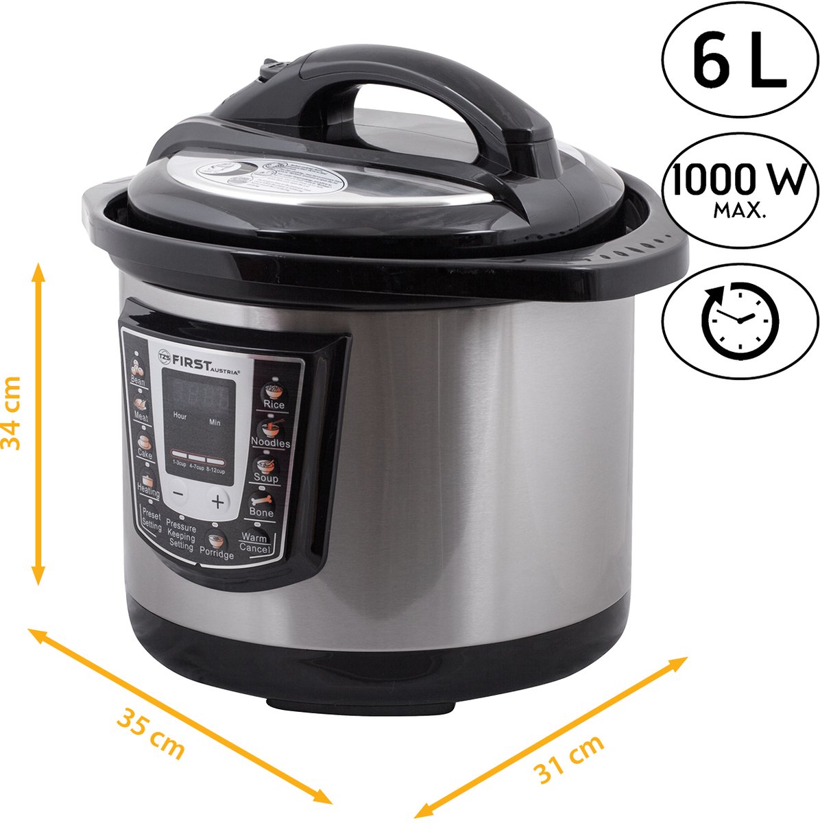 TZS Rijstkoker 6L 1000W Zwart met 9 Kookfuncties - afbeelding 2