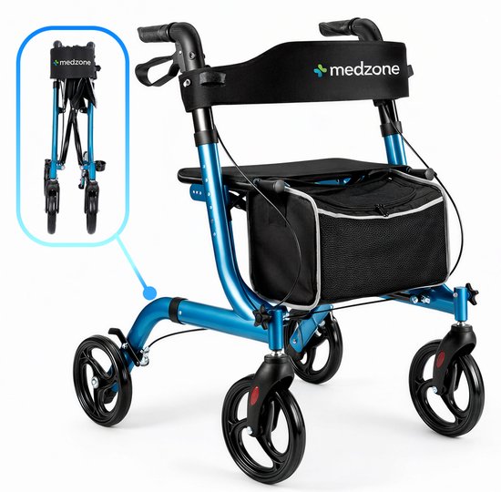 Medzone rollator – lichtgewicht – opvouwbaar – zitfunctie – blauw