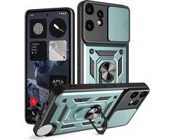 Telefoonhoesje - Beschermhoes Backcover - Optimale Telefoonbescherming - Ringstandaard Camera Schuif - 8.9x14.9x1.5 cm - Groen