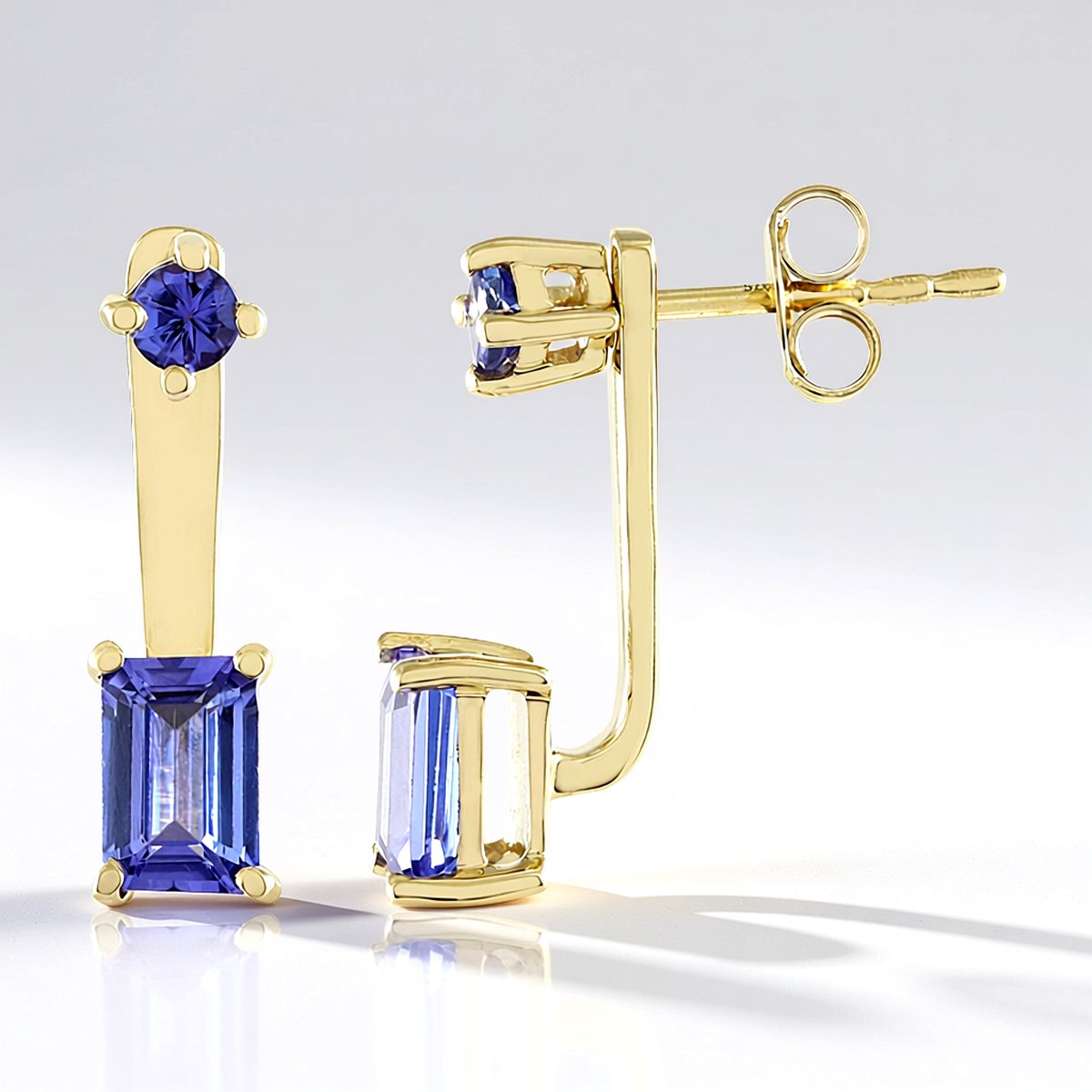 Cavill - Gouden oorbellen 9K geelgoud - AAA tanzaniet 1,413 ct - Elegante achthoekige & ronde slijpsel paarse sieraden dames