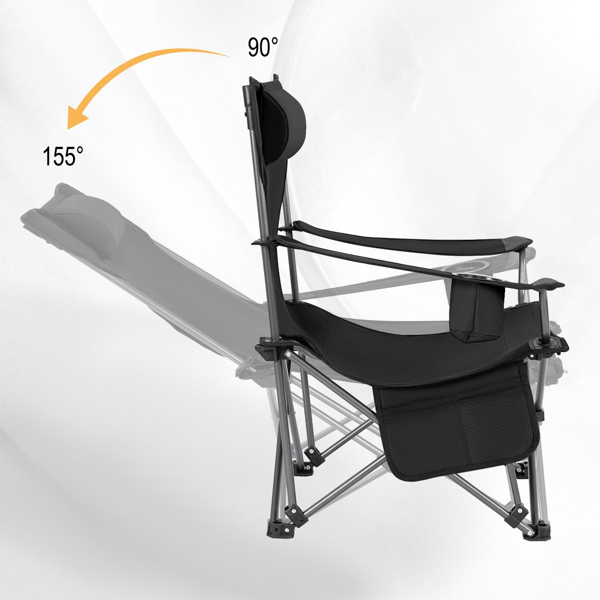 Campingstoelen - Vouwstoel - Campingstoel opvouwbaar - Strandstoel inklapbaar - Loungestoel buiten - Lichtgewicht Visstoel met Hoofdsteun & Bekerhouder – Inclusief Draagtas – Zwart — cadeau in Sport & Outdoor - foto 2