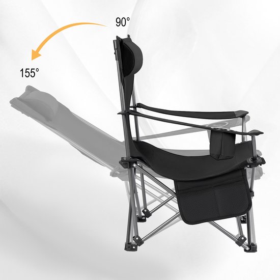 Campingstoelen - Vouwstoel - Campingstoel opvouwbaar - Strandstoel inklapbaar - Loungestoel buiten - Lichtgewicht Visstoel met Hoofdsteun & Bekerhouder - Inclusief Draagtas - Zwart van Merkloos — afbeelding 4