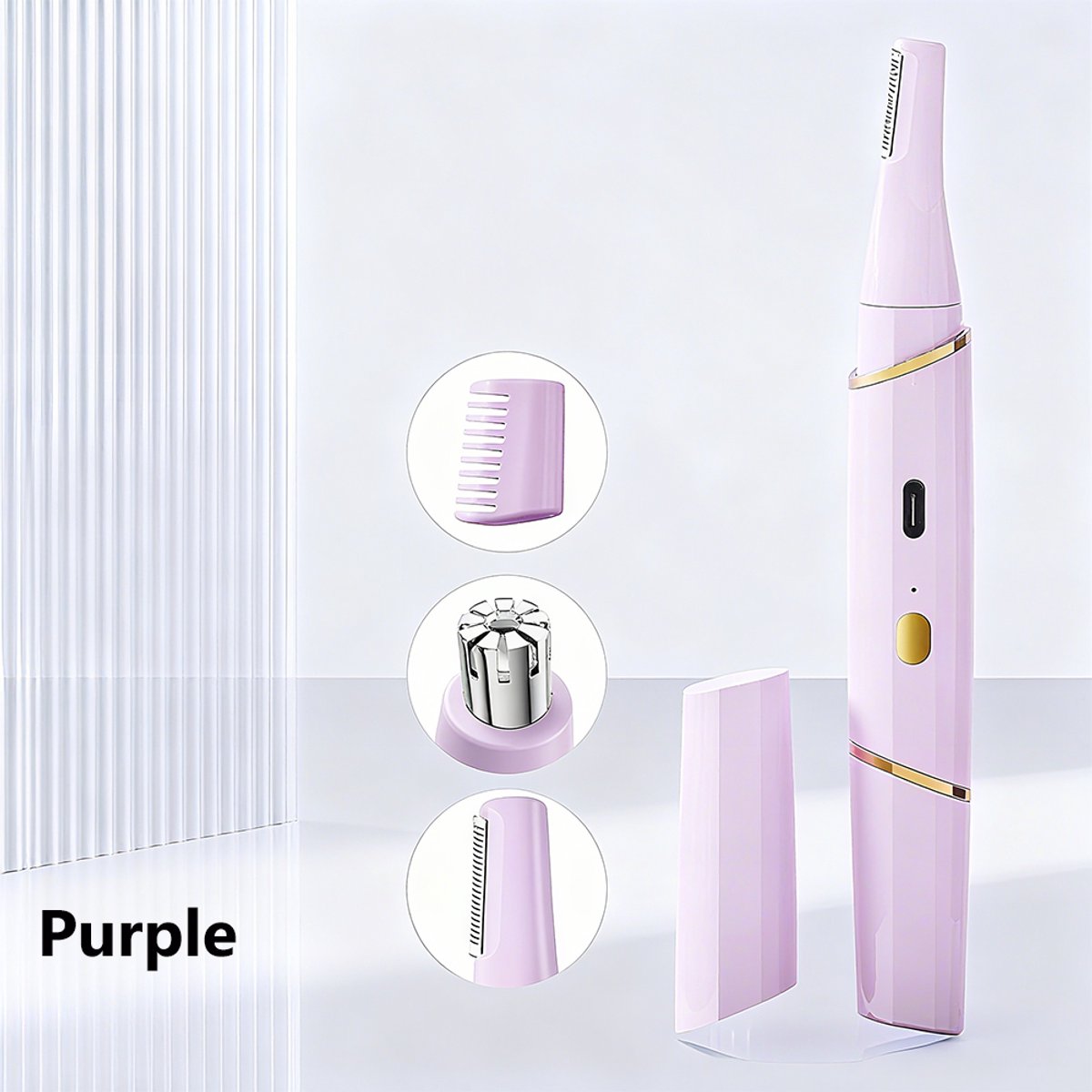 Belle's product-ontharingsapparaat-2-in-1 oplaadbare gezichtstrimmer voor vrouwen – Voor neus, oren & wenkbrauwen (Paars)-Belle's product