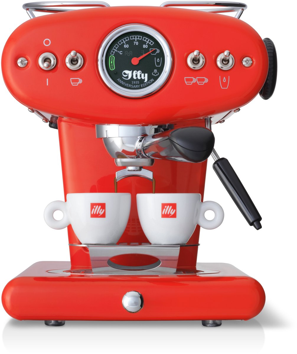 illy X1 Anniversary Koffiemachine – ESE Pads & Gemalen Koffie – Rood - Iconisch Design – Met Stoompijp