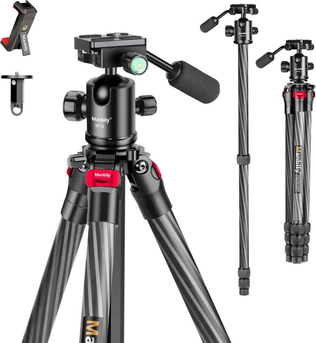 Camera Statief - Reisstatief Lichtgewicht - Fotografie Video - Afneembare Monopod - 63 Inch Max Hoogte - Zwart