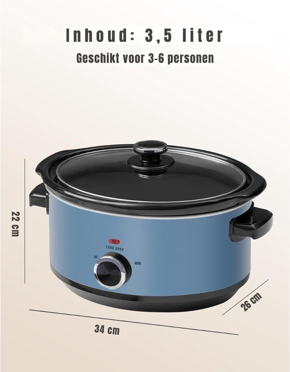 RONN® Slowcooker met timer - Slowcooker - Crockpot - Blauw - 24cm x 31cm x 18cm – foto 3