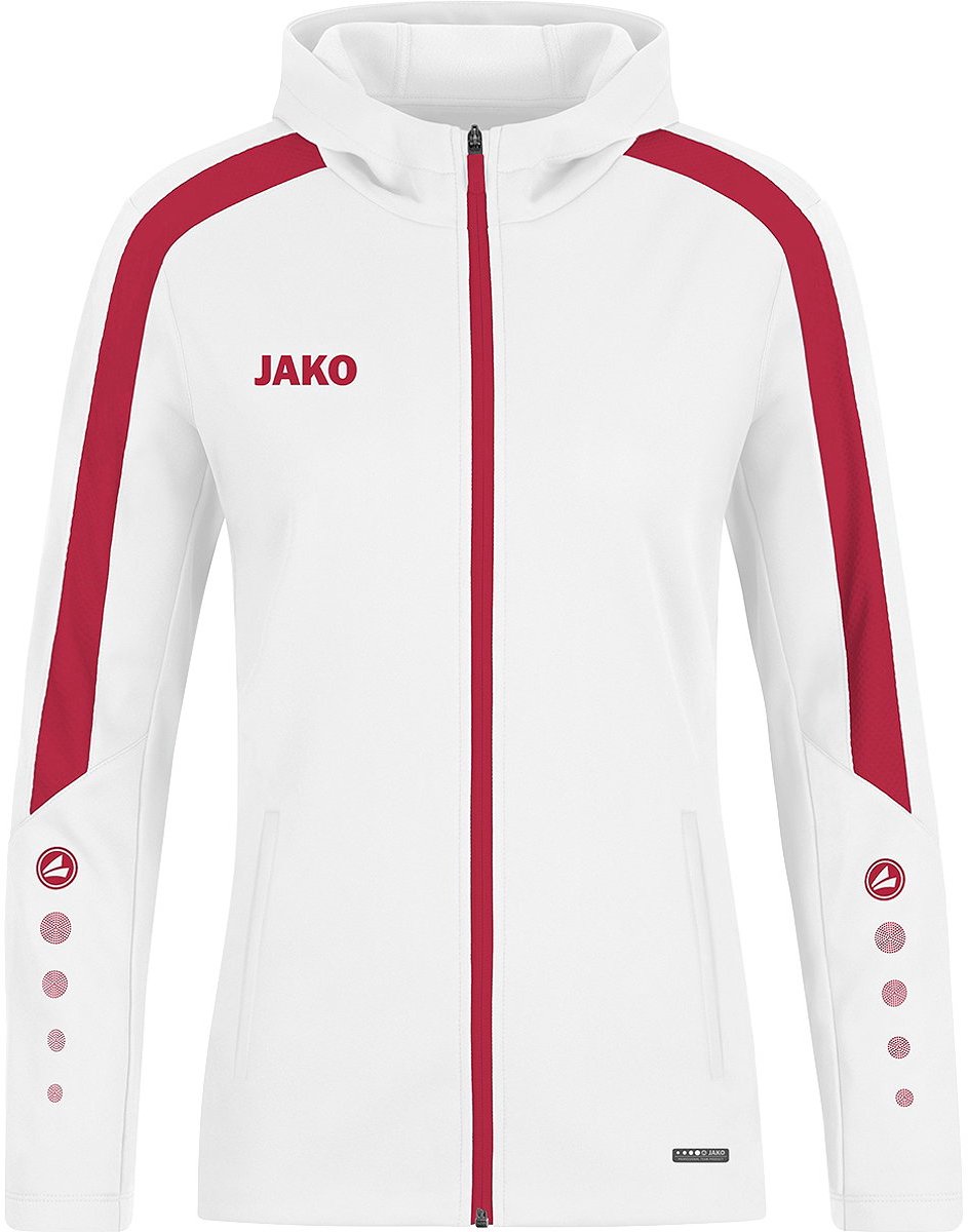 Jako Power Jas Met Kap Dames - Wit / Rood | Maat: 40