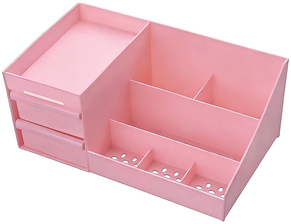 Opbergdoos voor cosmetica - met lade - klein formaat - roze - 26,5*11,5*16 cm