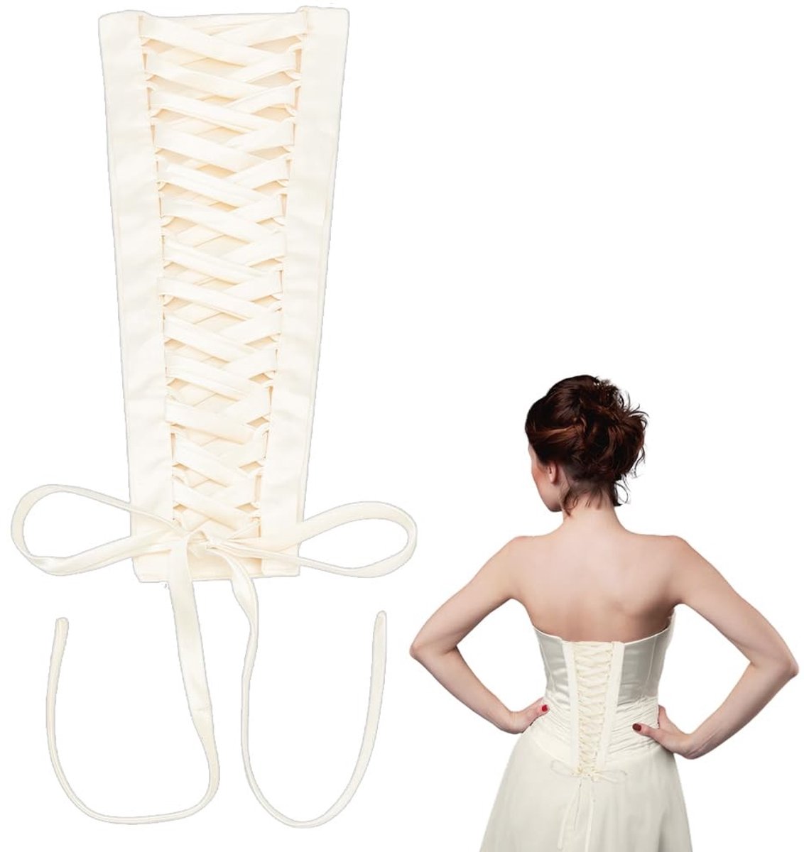 Allecto - Bruidsjurk Loops - Corset Kit - Verstelbare Pasvorm - Satijn - Rits Vervanging - Geschikt voor Prom Jurk - Wit - Lace Up Model