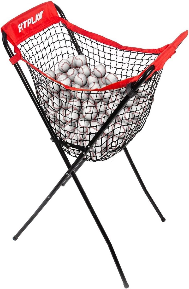Grote Bal Caddy - Honkbalhouder Softbal - Trainingsaccessoire Sport - Dubbele X Stevige Structuur - 36 Inch Grootte - Rood Zwart