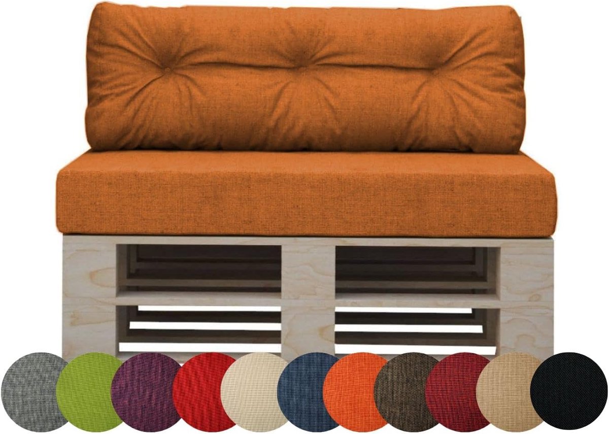 Palletkussens - Zitkussens Rugleuning - Terras Meubels - Doorgestikt Schuimvlokken - 60x40cm - Oranje
