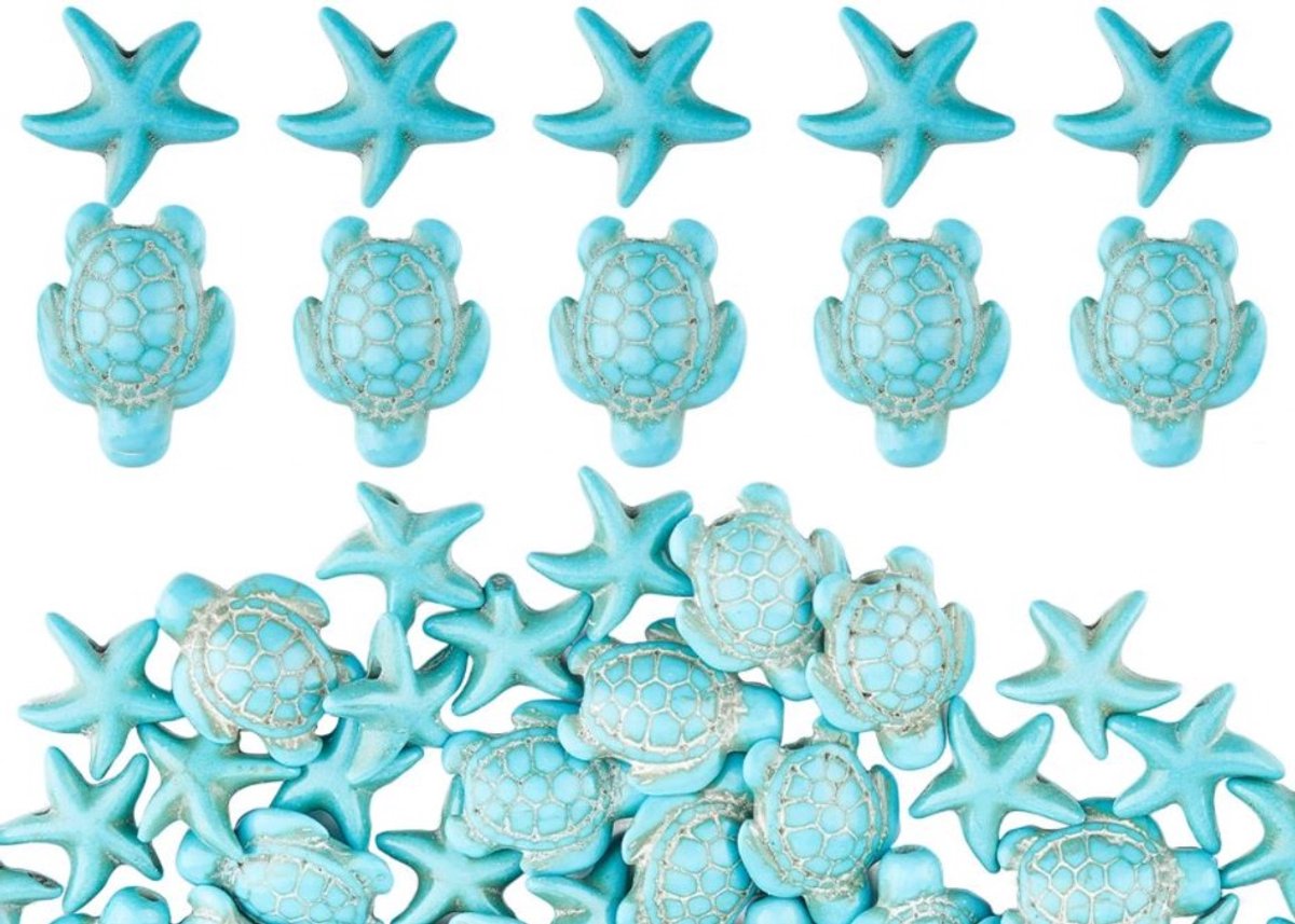 *** 48 Kralen Schildpad Zeester - Aqua Kralen rijgen - Bedeltjes armband - Steen - Ibiza Stijl - Sieraden Maken - DIY sieraden maken - Heble®***
