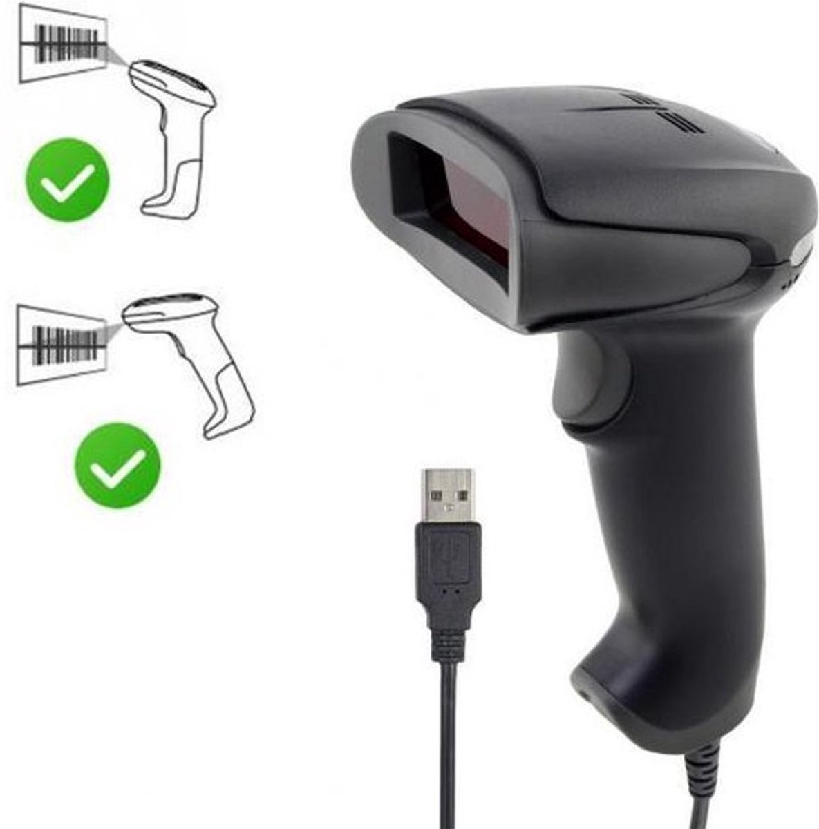Professionele Barcode Scanner - USB Handscanner - 1D Barcodelezer voor QWERTY & AZERTY - Plug & Play - Voor Winkel & Magazijn - Zwart