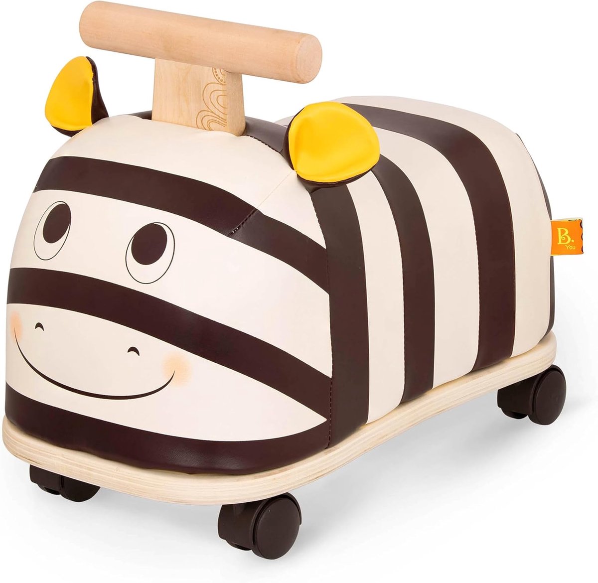 Houten Zebra Loopfiets - Dieren Loopfiets - Eerste Stapjes Leren - 360 Graden Wielen - 23x45x32 cm - Zwart Wit