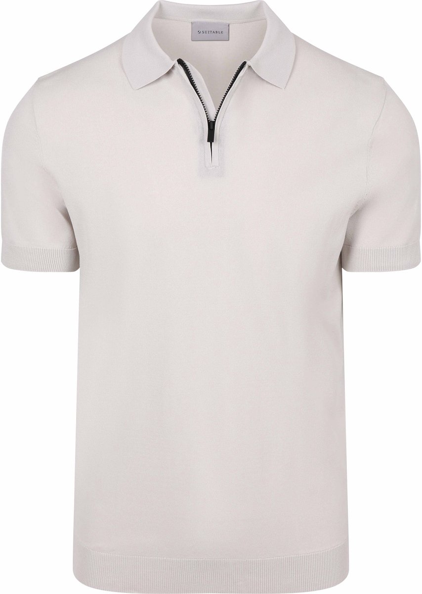 Suitable Knitted Half Zip Polo Dan Ecru - Maat M - Heren - Polo shirt Heren met Korte mouw