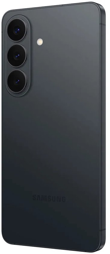 Zwarte Samsung telefoon, achterkant met drie camera's en Samsung logo.