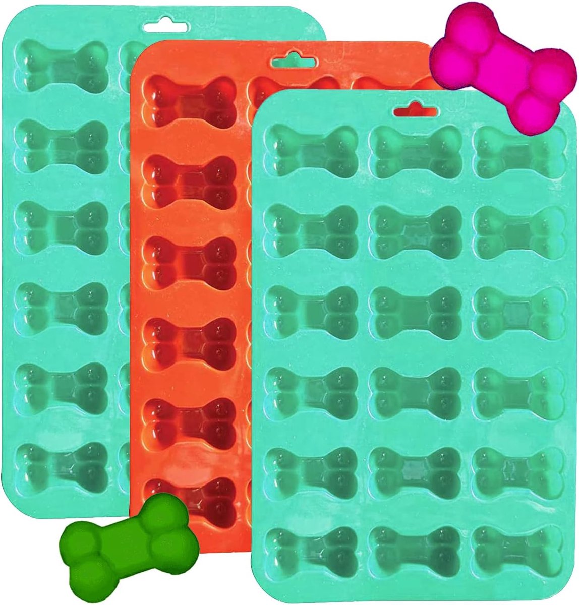 Siliconen Snoepvorm - Hondenkoekjes Bakvorm - Zelfgemaakte Snacks - BPA-vrij Materiaal - 3 Stuks Set - Blauw Rood