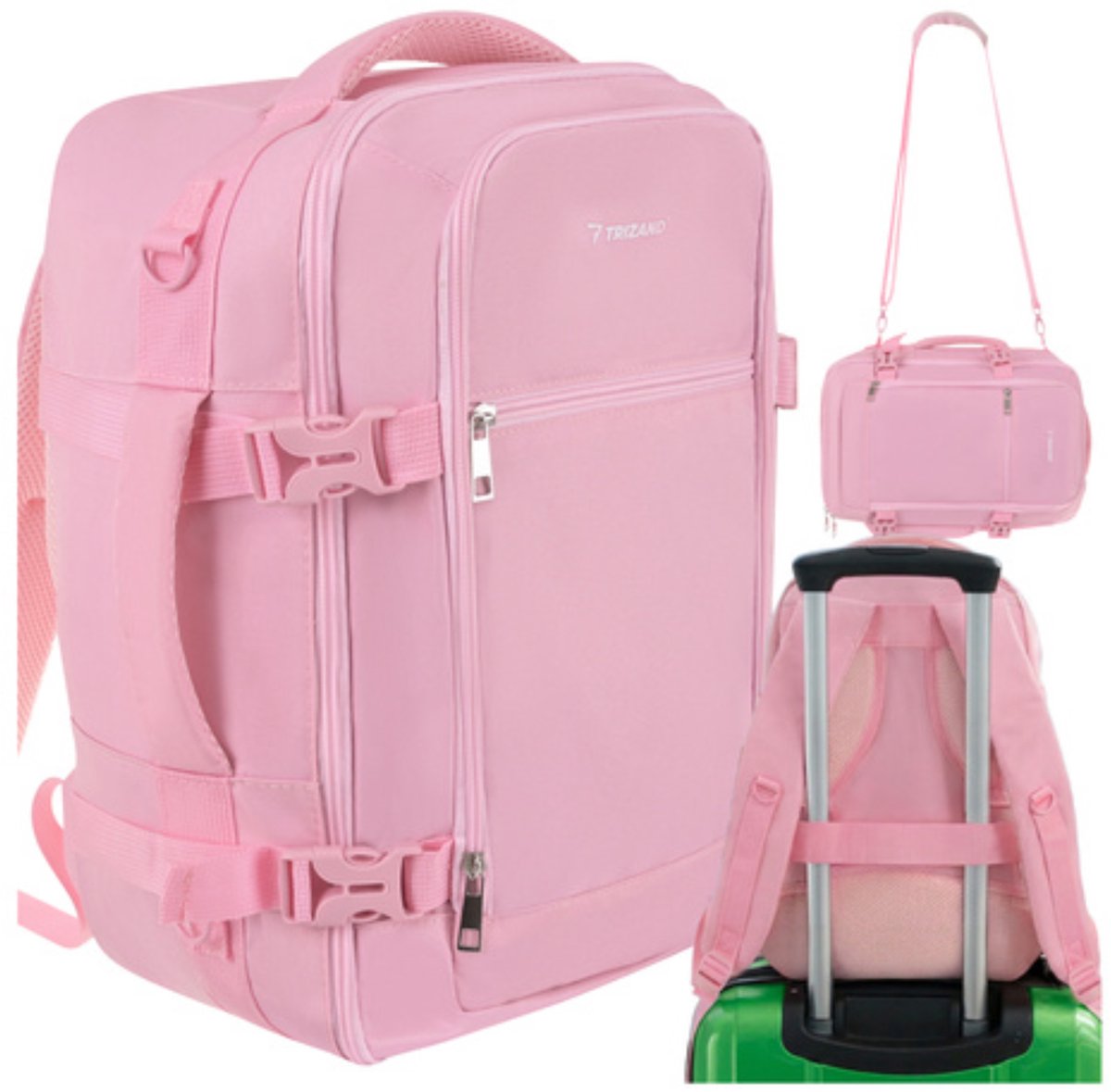 Trizand Roze 2-in-1 handbagage rugzak 40 x 25 x 20 cm met 7 vakken en anti-diefstalvak