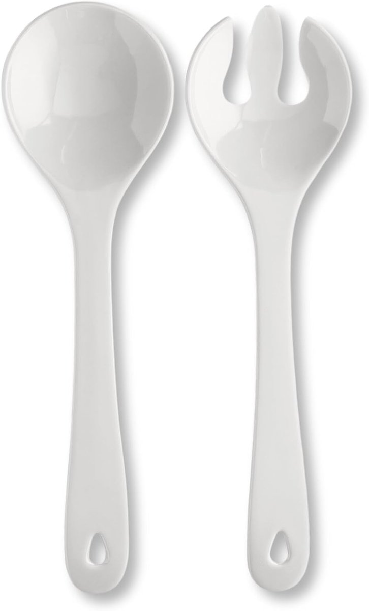 Saladebestek Kunststof - Salade Lepel Vork - Salade Serveren - Vaatwasserbestendig Hittebestendig - 31 cm Groot - Wit