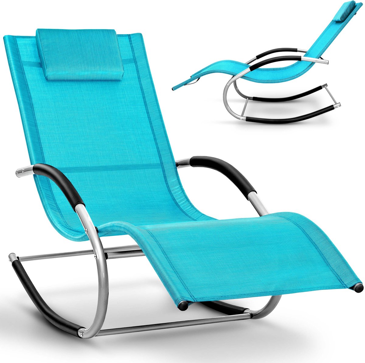 tillvex® Relaxligstoel Tuinligstoel | Ligstoel Weerbestendig | Schommelligstoel 150 kg Belasting | Zonnebed Ademend met Hoofdkussen & Armleuningen