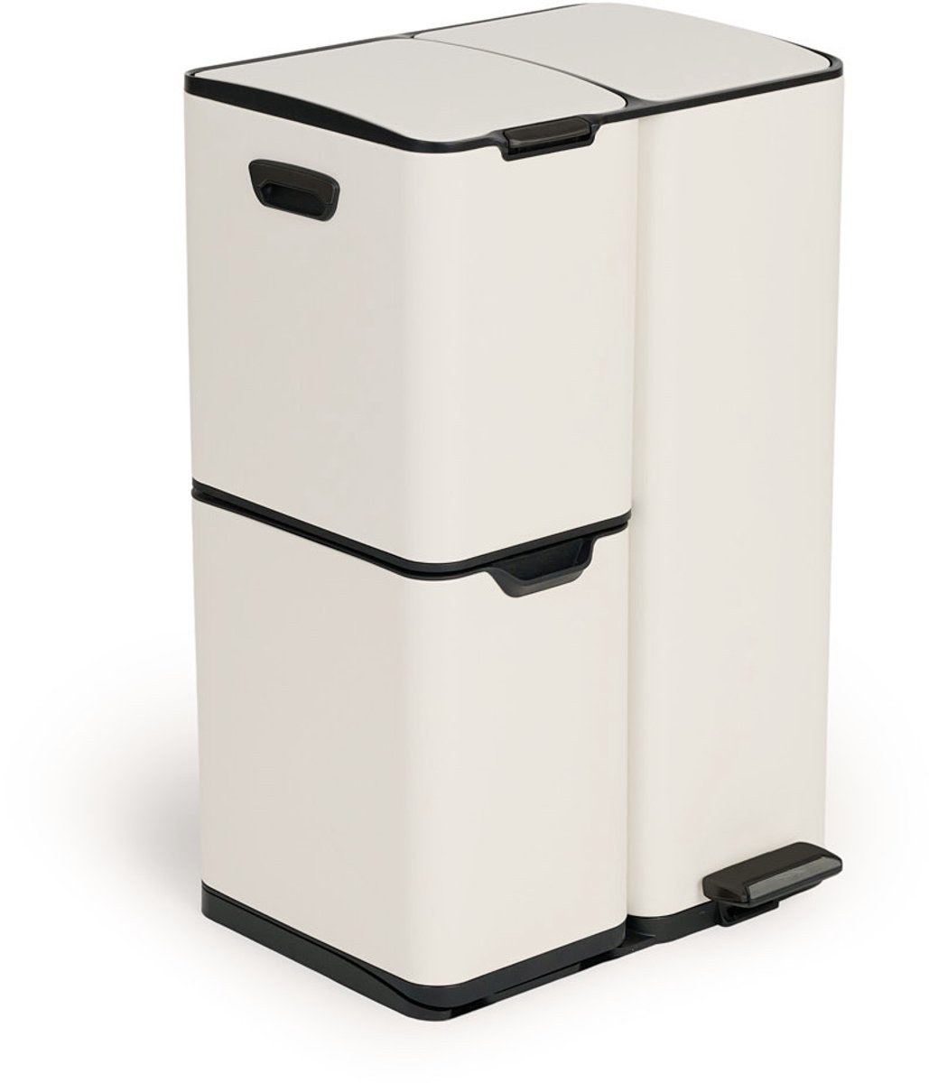 Umuzi Cleaning Prullenbak - 60L - Soft close - Crème - Afval Scheiden 3 bakken - 47x39x72cm