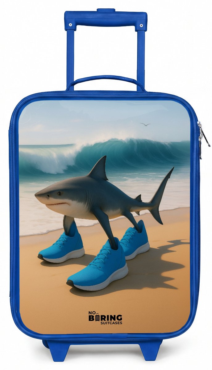 NoBoringSuitcases.com® - Kinderkoffer blauw - Kindertrolley jongen - Tralalero tralala - Koffer kind lichtgewicht - Reiskoffer trolley voor kinderen - Koffertje met lichtgevende wieltjes - Rolkoffer