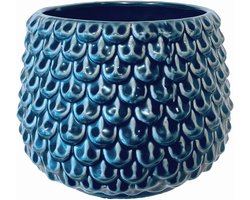 Retro plantenpot - Vintage bloempot - Kamerplanten decoratie - Krakelee glazuur - 135 cm diameter - petrol