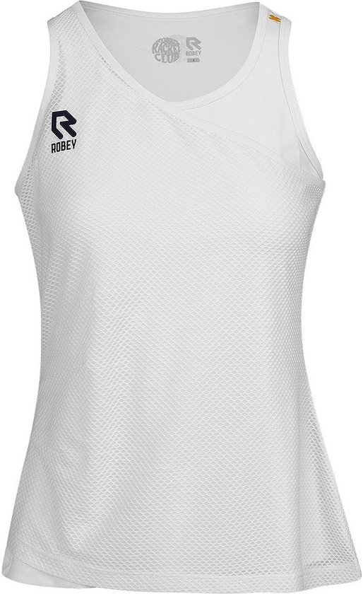 Débardeur de tennis Robey blanc pour femme avec design asymétrique et texture gaufrée.