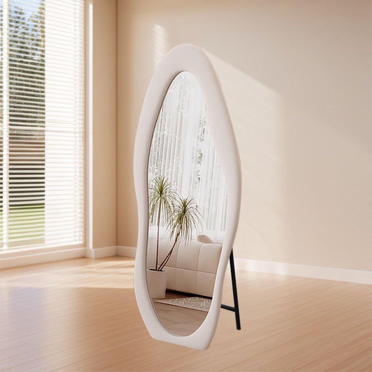 LoXa Passpiegel Velanto Crème – 160x60 cm – Alleen Staand – Velvet Frame – HD Glas – Luxe Volledige Lichaam Spiegel