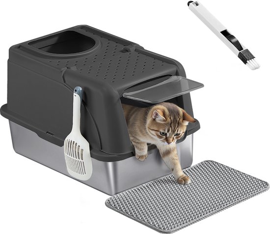 Feandrea - Kattenbak - Van Roestvrij Staal met Deksel