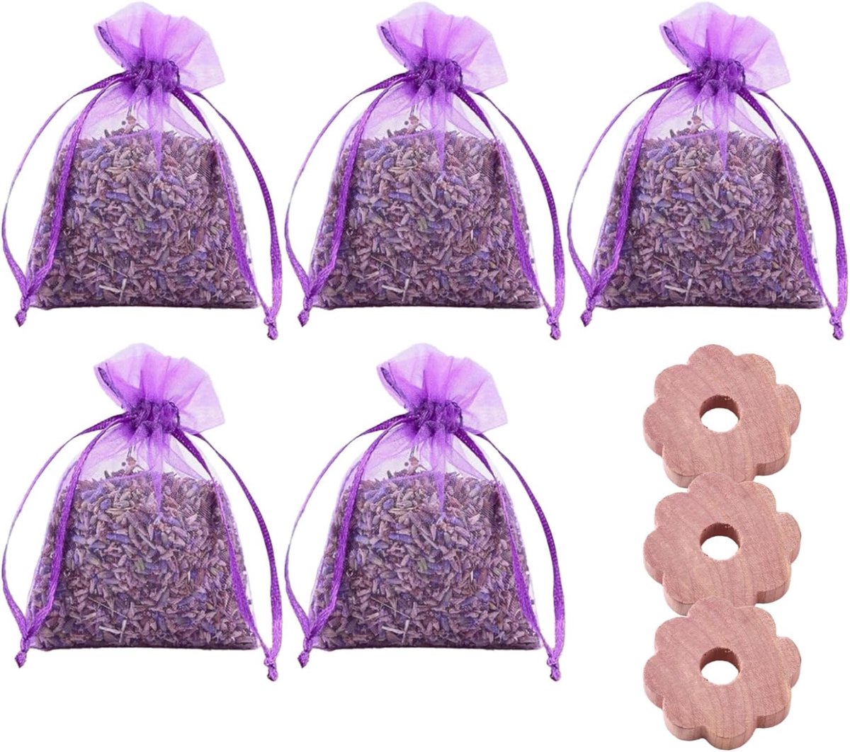 Lavendel geurzakjes 5 stuks - natuurlijk gedroogd - geurabsorberend - bevorderlijk voor ontspanning - ShopVlot