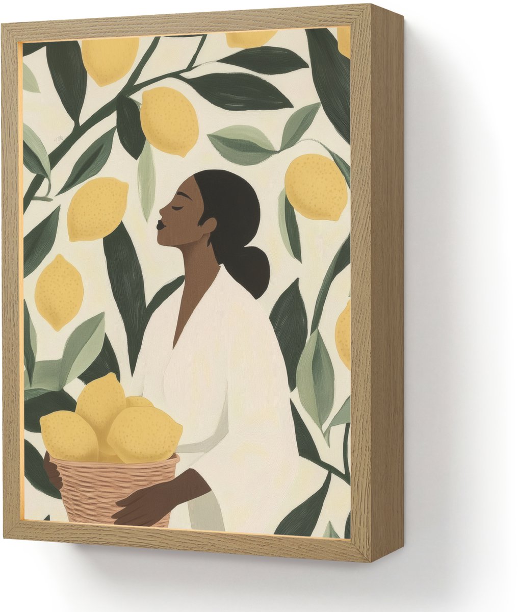 Wandlamp 30x40 cm - Oplaadbaar - Vrouw - Mand - Citroenen - Bladeren - Wandlampen binnen w