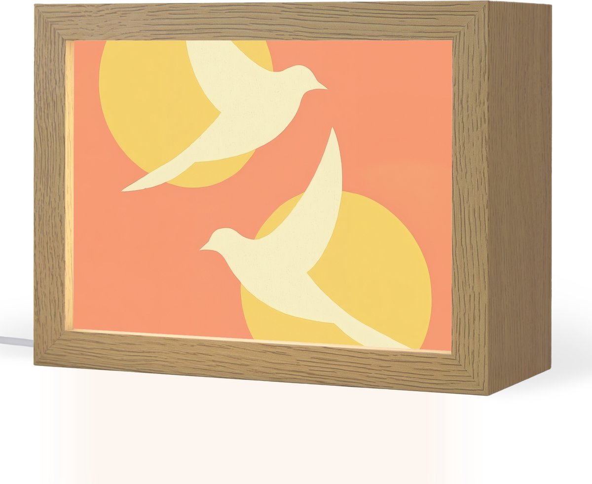 Tafellamp 20x15 cm - LED lamp - Vogels - Cirkels - Geel - Decoratieve tafellampen - Dimbaar - Tafellampje slaapkamer - Woonkamer binnen