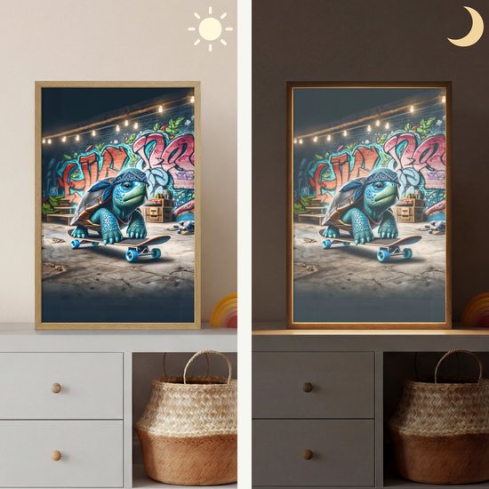 Nachtlampje 40x60 cm - Kinder lamp - Schildpad - Graffiti - Skateboard - Jongens - Tafellamp kinderkamer draadloos - Slaapkamer lampje - Bedlamp kinderen - Kinderlampje - Wandlamp babykamer - Nachtlampjes van OnlyWow — afbeelding 4